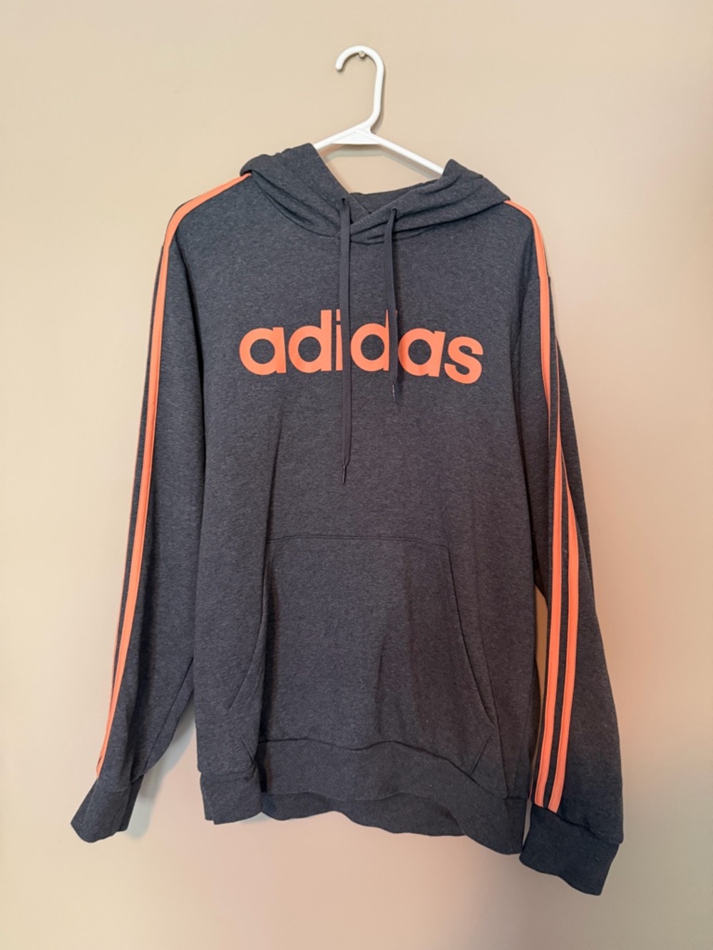 adidas Dark Gray Crewneck Hoodie with Coral Logos and Stripes